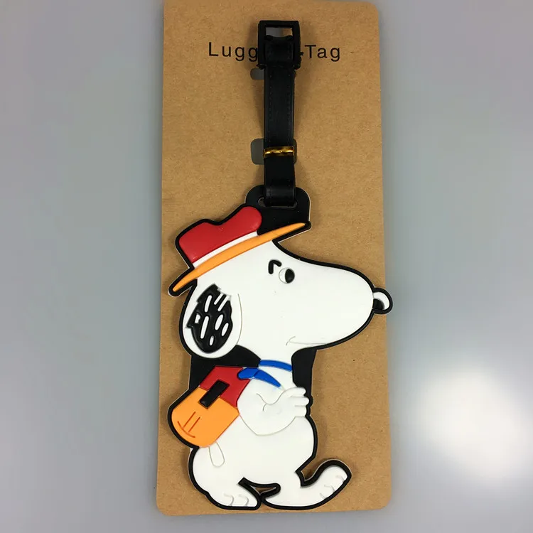 Cute Cartoon Snoopy Mala Etiqueta Portátil, PVC Bagagem Tag, Viagem Acessórios