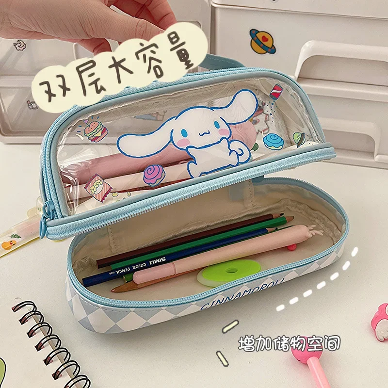 Sanrio hello kitty lápis caso bonito dos desenhos animados kuromi minha melodia cinnamoroll estudantes saco de papelaria material escolar presentes do feriado