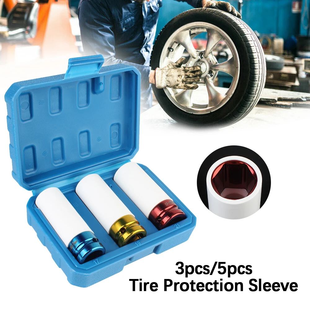 Durable Sleeves 1set Universal 3/5pcs Screw Sockets Ultra Thin Extended Impact Socket Impact Sleeve Set Drive Wheel Protector