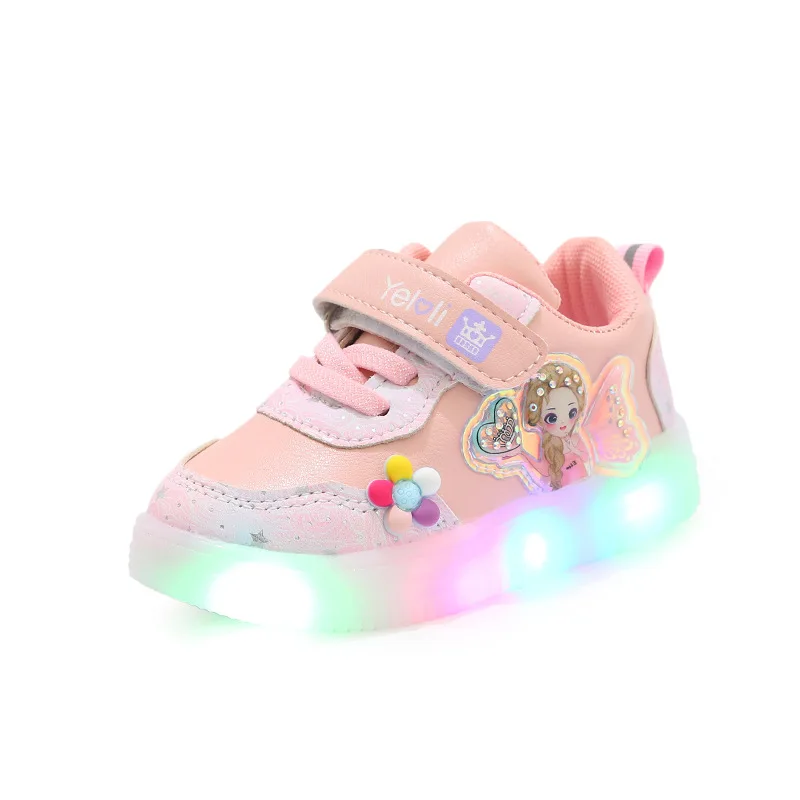 Girls Luminous Sneakers New Princess Children\'s LED Sneakers Little Kids Glowing Light Shoes Children\'s Shiny Light Casual Shoes