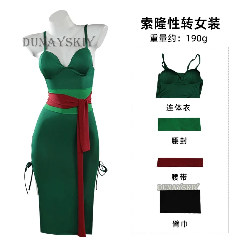 Anime Roronoa Zoro Cosplay Kostüm Wano Kuni Land Disguise Für Erwachsene Weibliche Grünes Kleid Outfits Frau Sexy Halloween Anzug