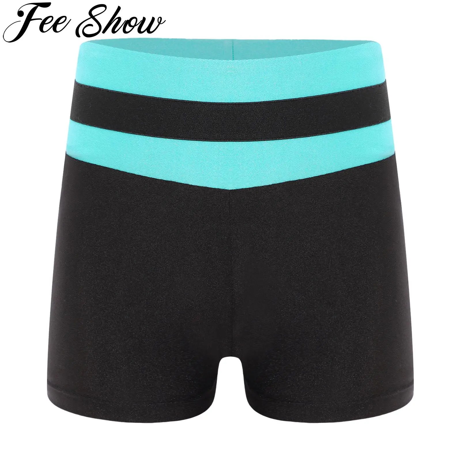 Kids Girls Color Block Elastic Waist Shorts Child Sports Gymnastic Workout Fitness Short Pants Swimming Trunks Swimwear Bottoms