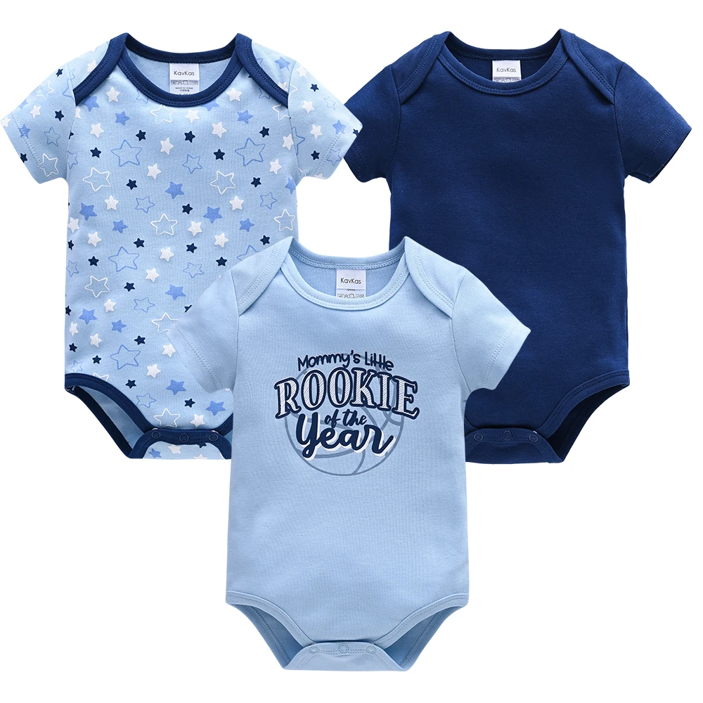 Kavkas 3 Pcs/lot Baby Boy Bodysuit Cartoon Print 100% Cotton Newborn Clothes 0-12 Months Short Sleeve Summer Clothing