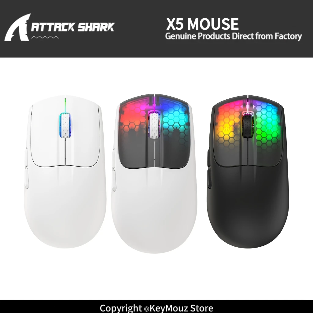 ATTACK SHARK X5 Ultra-Light Tri-Mode Mouse 35H Battery Life RGB Lighting PAW3212 Sensor Ergonomic Mouse for Office Gaming