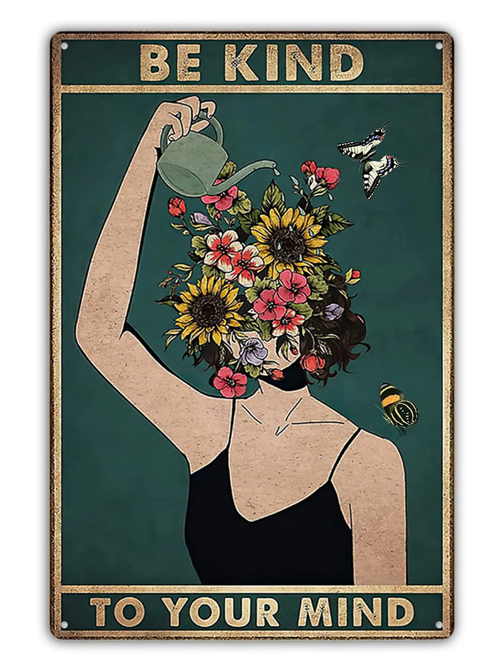Vintage Tin Signs Be Kind to Your Mind Hippie Boho Art Poster Land Lady Gift Encouragement Gifts for Women Home Kitchen Off sign