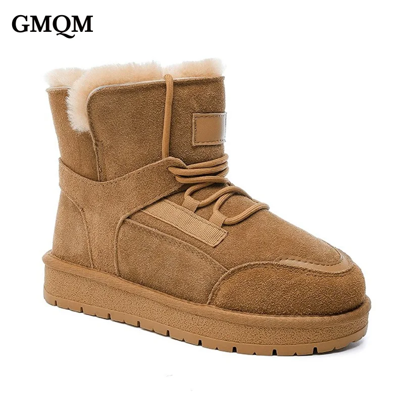 

GMQM Women's Snow Boots 2025 Winter Stylish Minimalist Warm Non Slip Cotton Boots With High Heel Thick Sole And Mid Calf Length