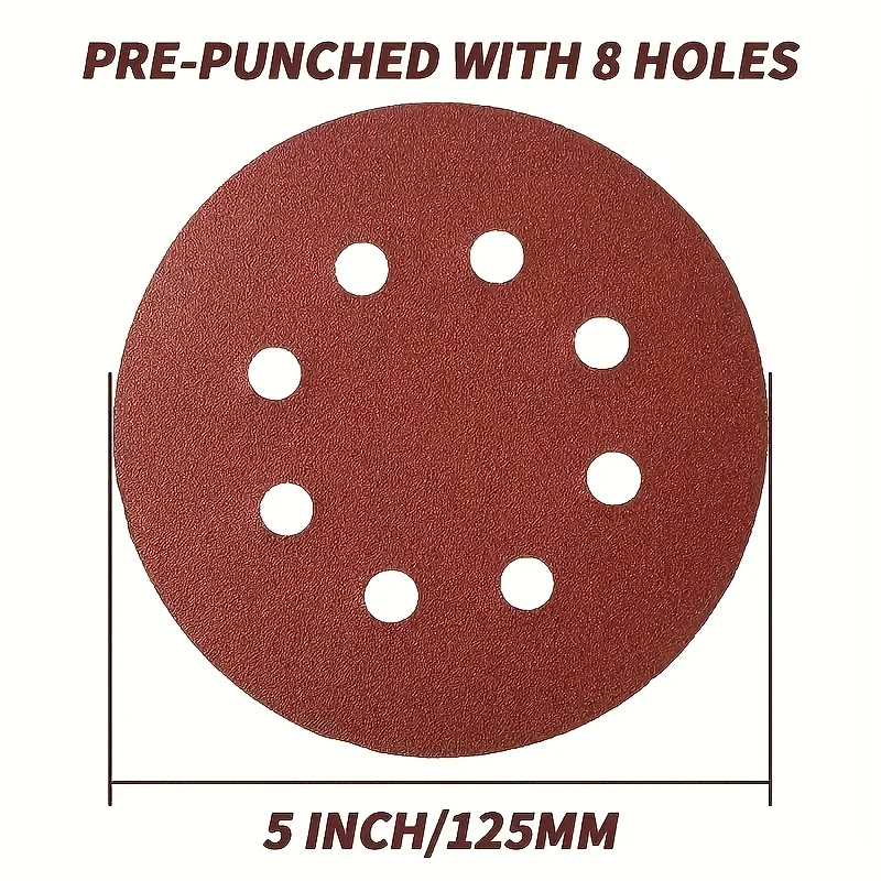 100 Pcs of 5-Inch 8-Hole Sandpaper - 60/80/100/150/180/240/320/400/600/800/1000 Grit - Perfect for Random Orbital Sanders! view 2