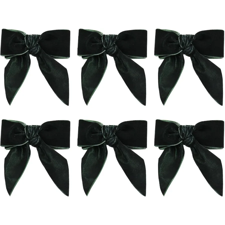 

Christmas Napkin Rings Set of 6 Green Bow Napkin Rings Serviette Chic Velvet Napkin Buckle for Xmas Dinner Anniversary Wedding