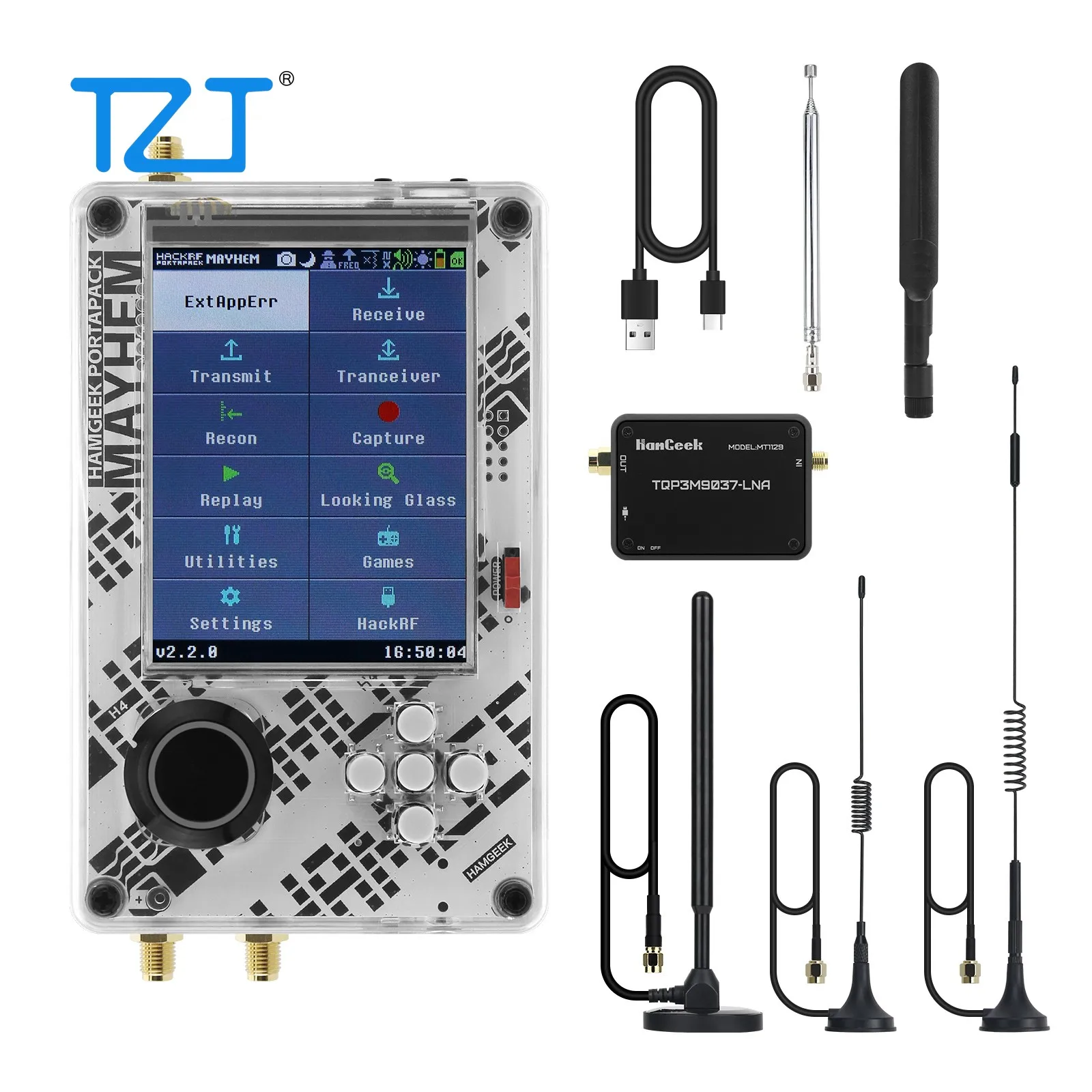 TZT HackRF One SDR Radio définie par logiciel MAX2839 R9C + Radio Portapack H4 V2.2.x SDR assemblée avec 5 antennes + LNA