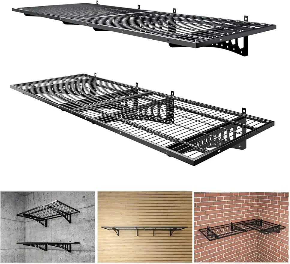 Garage Storage Shelving Wall Mounted, 4 Pack 2x3ft, Loads 1000 lbs Heavy Duty Sturdy Shelves, Strong Garage Organiser