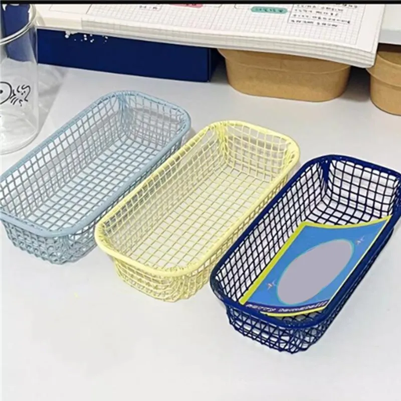 Metal Storage Basket Desktop Sundries Organizer Photocards Holder Makeup Jewellery Toys Boxes For Storage Box Organizer Basket