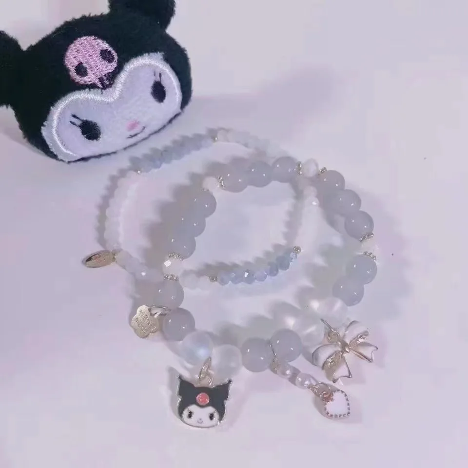 Sanrio Kuromi mymelody Cinnamoroll Beaded Crystal Bracelet Kawaii Sweet Soft Girl Bestie Children\'s Day Gift