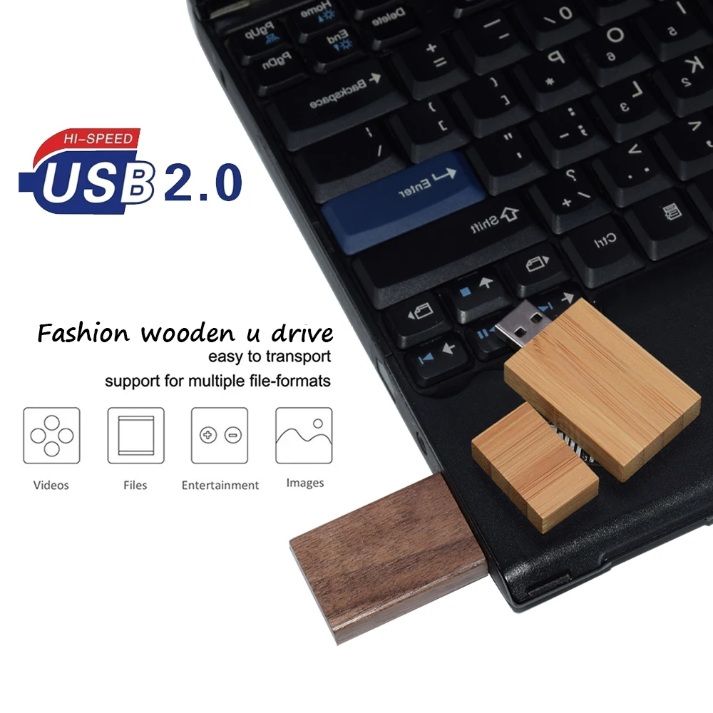 ボックス付き木製メモリスティック,高速ペンドライブ,クリエイティブギフト,USB 2.0, 128GB, 64GB, 32GB, 16GB, 8GB, 4GB