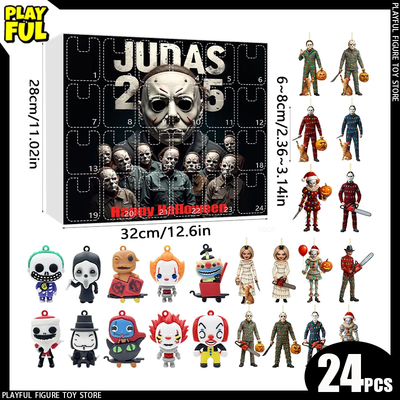 

Новинка на складе 2025 Хэллоуин фильм ужасов аниме фигурка Адвент календарь Хэллоуин календарь обратного отсчета 24 шт./компл. фигурки игрушки подарок