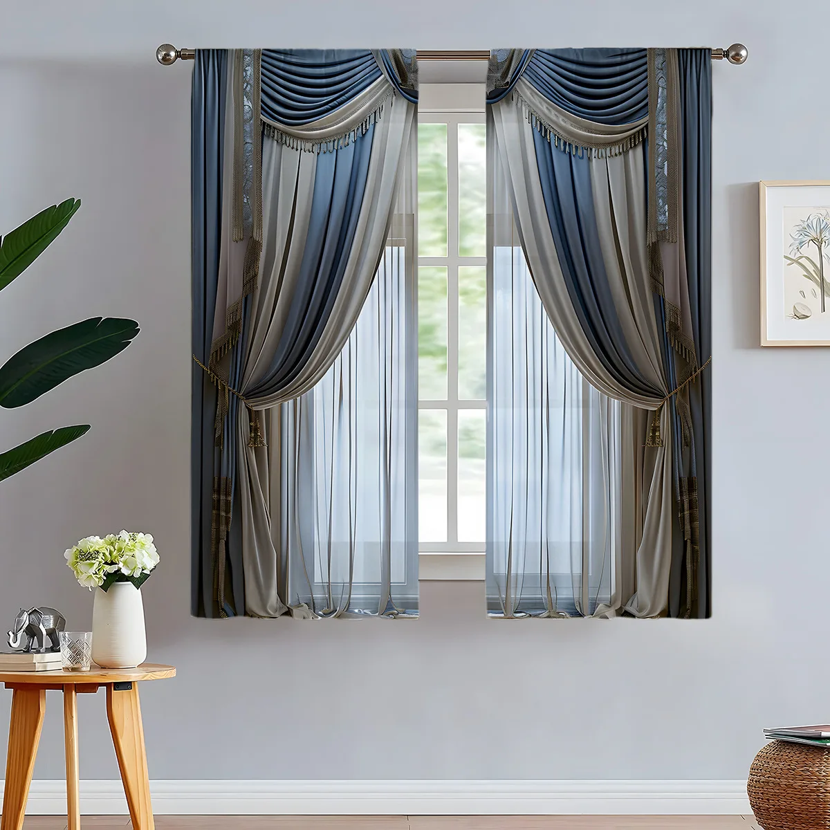 2Pcs manufacturers supply cross-border 3D digital printing fabrics, curtains and window screens