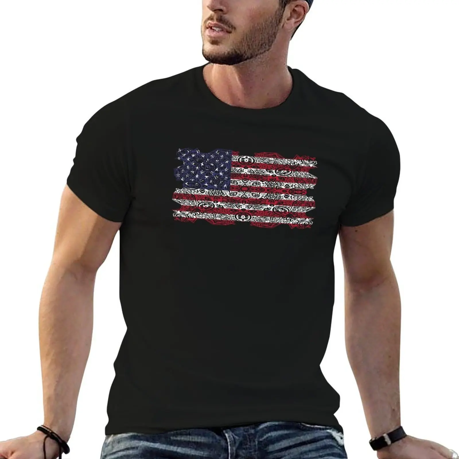 USA flag mandala T-Shirt t shirt man cotton t shirts for man cotton funny cotton t shirts high quality T-Shirt