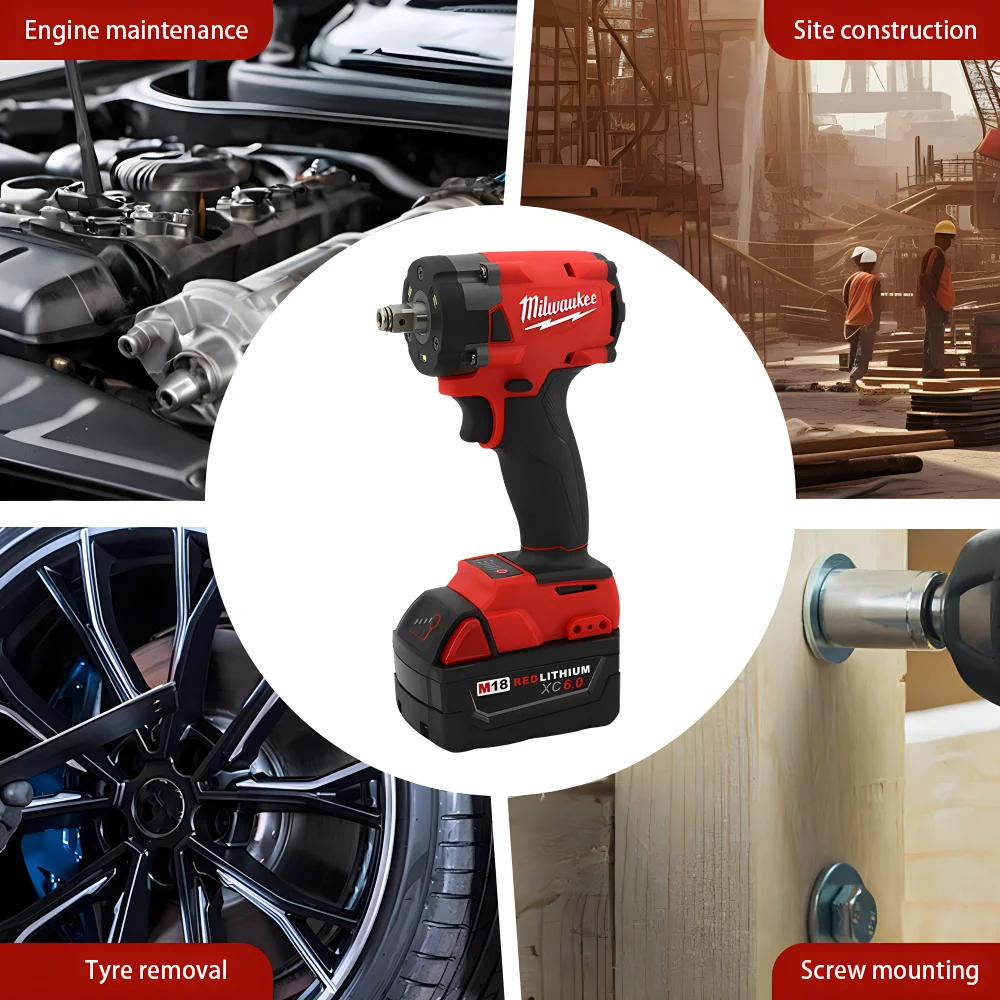 Milwaukee Wrench Cordless Brushless Impact Wrench 300N. M18V Battery Impact Electric Cordless Screwdriver 4-speed Power Tool