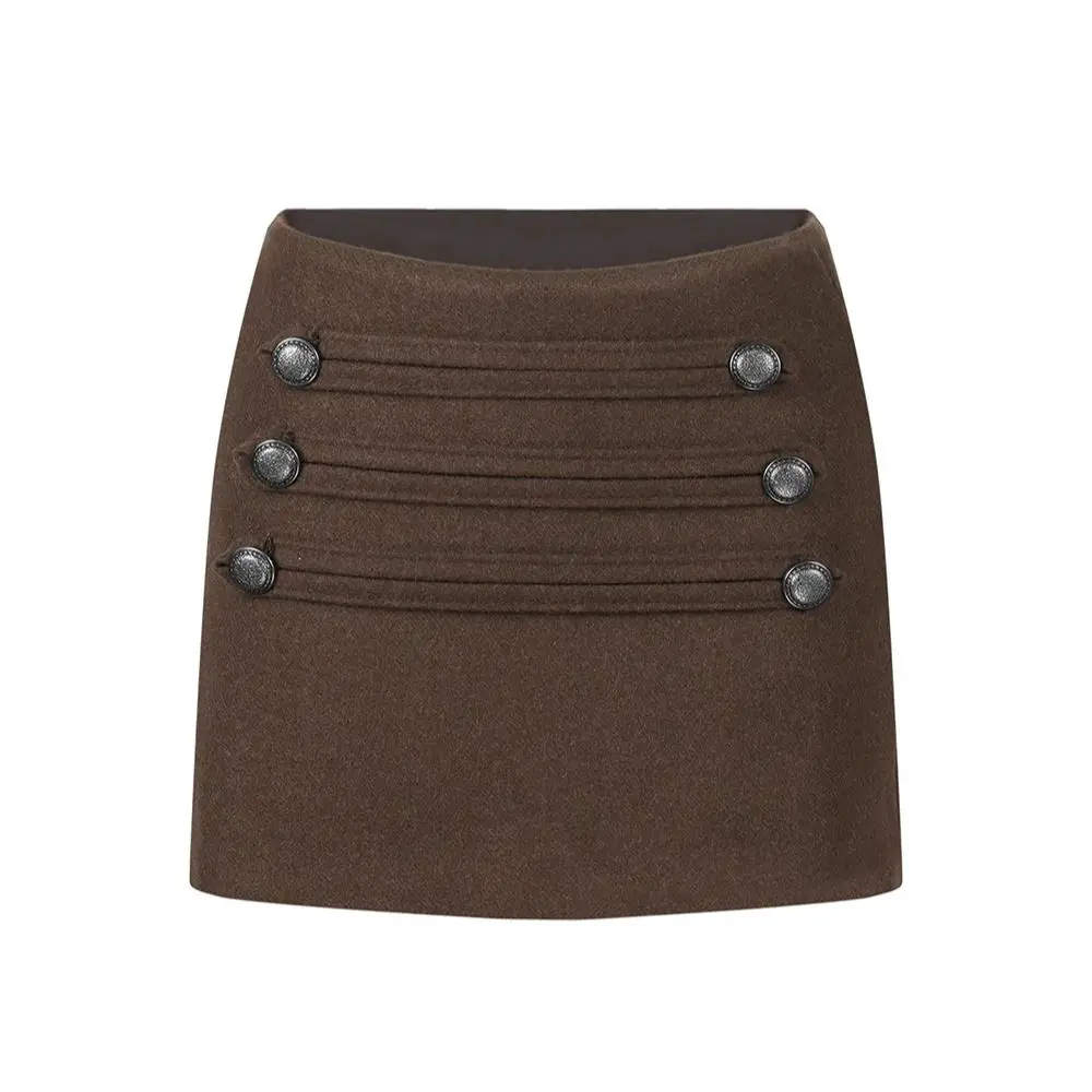 

Винтажная двубортная шерстяная юбка женская, ранняя весна 2026, короткая юбка с высокой талией и запахом на бедрах, брюки трапециевидной формы, юбка для офисных леди