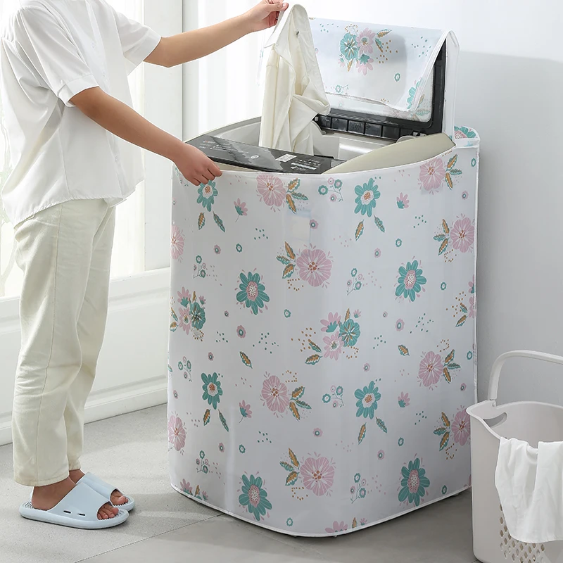 Washing Machine Protective Cover Print Floral Flip Washing Machine Dust Covers Multi-function Household Dust Cloth Waterproof