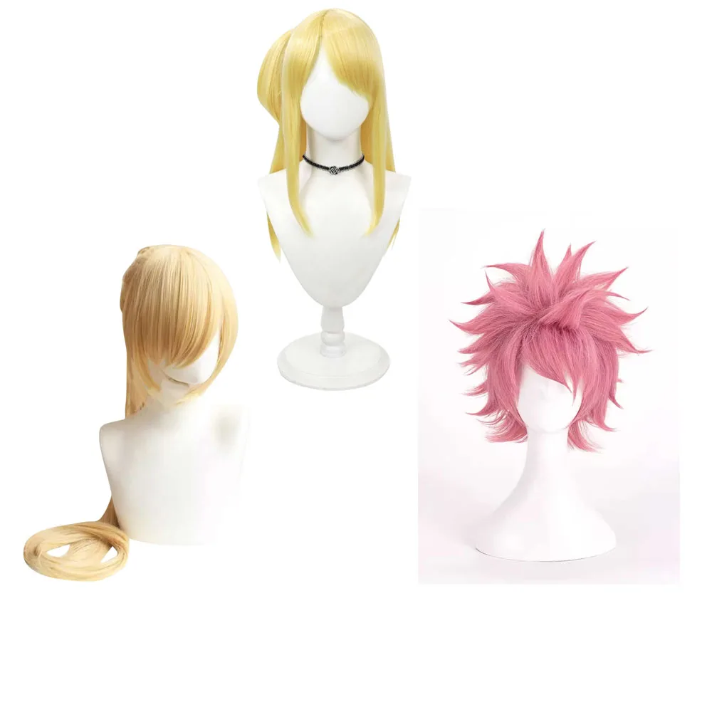 Anime Lucy Golden Cosplay Wig Adult Women Men Headwear Carnival Props Halloween Party Roleplay Heat Resistant Synthetic Hair