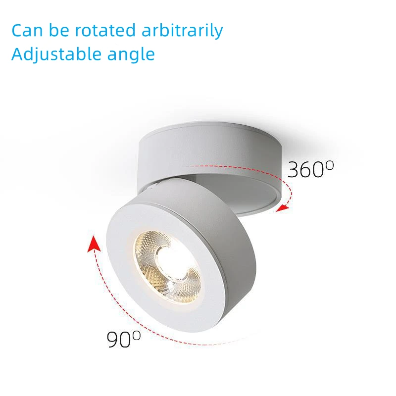 Anti-dizziness downlight surface mounted living room foldable adjustable led spotlight round bedroom aisle ceiling ceiling light