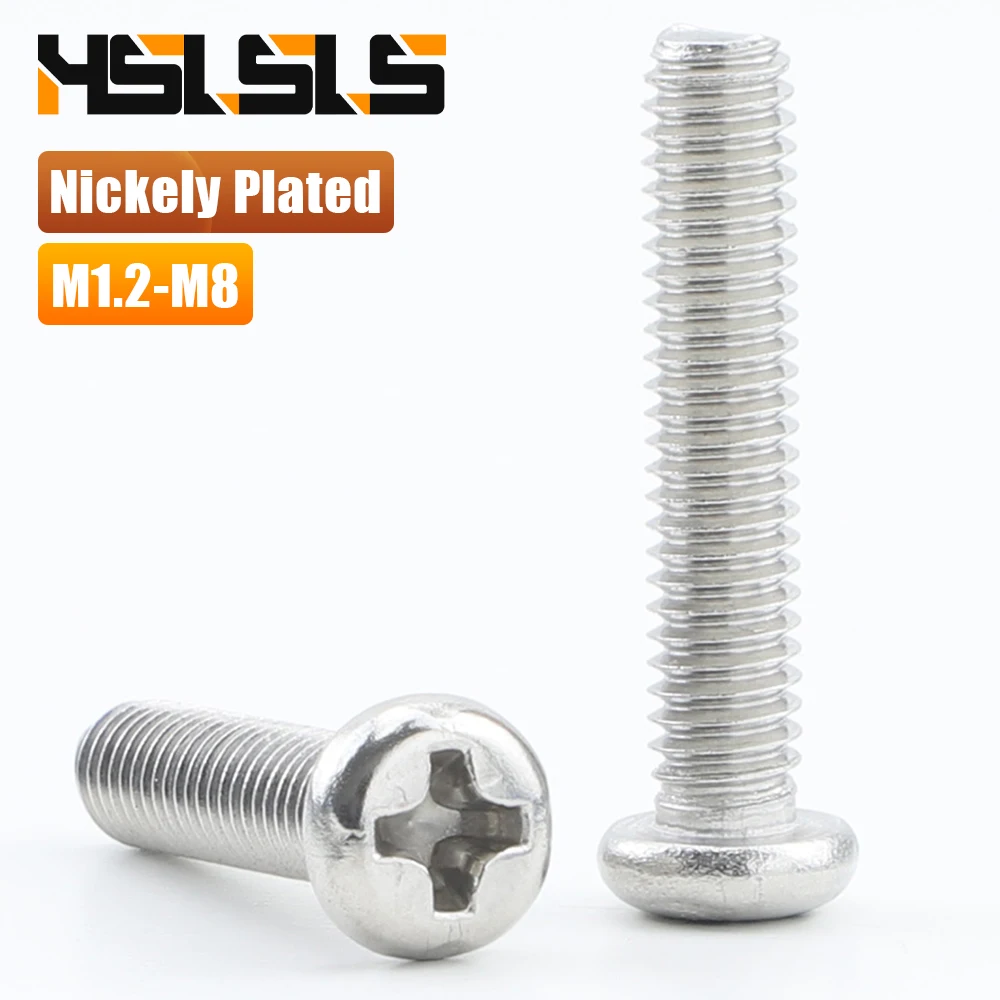 M1.2 M1.4 M1.6 M1.7 M2 M2.5 M3 M3.5 M4 M5 M6 Cross Recessed Round Head Machine Screw Nickel Plated Phillips Screw for Computer