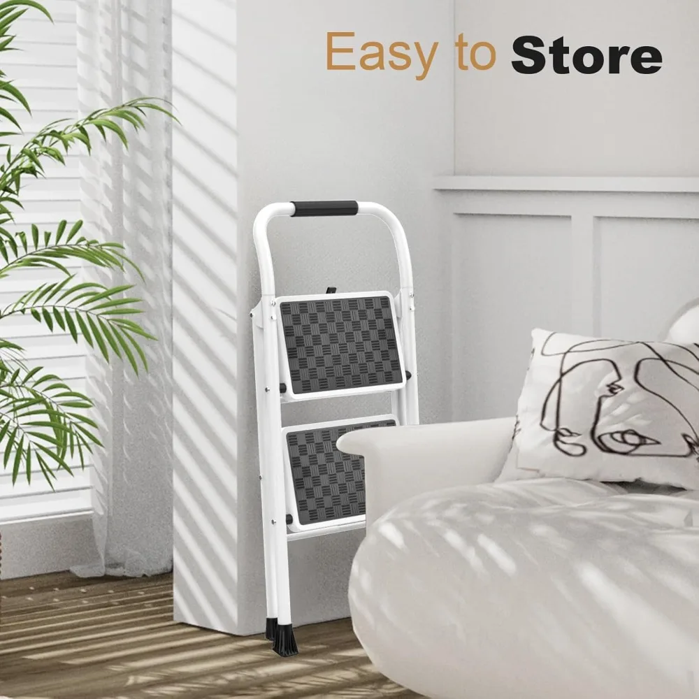 مقعد سلم قابل للطي بخطوتين للبالغين مع دواسة مضادة للانزلاق، مقبض مريح، تصميم محمول للاستخدام المنزلي #5