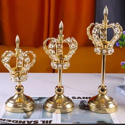 European Gold Crown Crystal Candle Holder Metal Glass Tealight Candlesticks Wedding Table Centerpieces Christmas Home Decoration