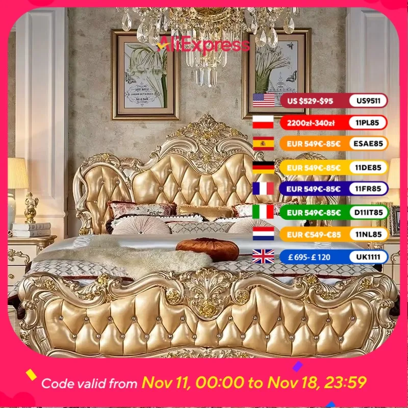 

Designer Princess Gold Bed Frame Waterproof Large Storage Bedroom Double Bed Monster Queen High Cama De Matrimonio Furniture