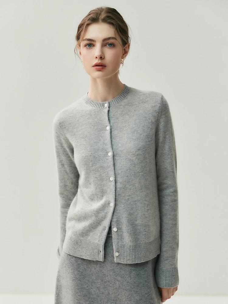 CHICUU Autumn Winter Women Thick O-neck Cardigan Basic Simple 100% Cashmere Sweater Solid Long Sleeve Cardigan Coat Knitwear