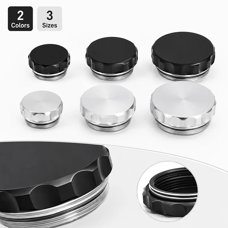 Universal Aluminum Weld-On Filler Neck Cap 1in 1.5in 2in Threaded Tank Plug Black Silver for Fuel Oil Water Reservoir