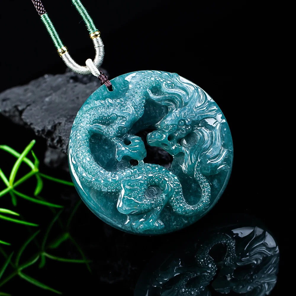 

Myanmar Jadeite Dragon Pendant Designer Luxury Vintage Talismans Necklace Carved Amulet Real Jade Accessories Gifts for Women