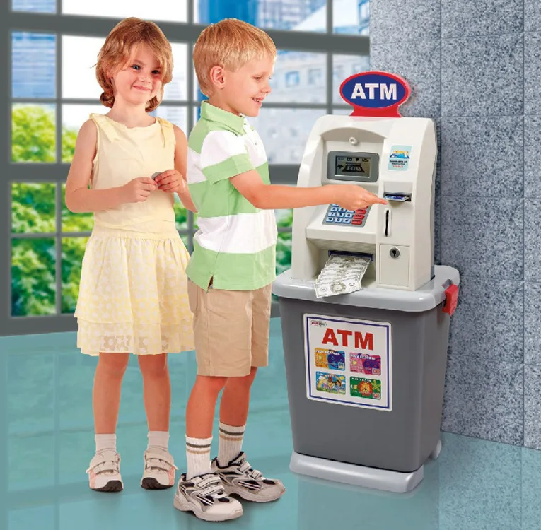 81cm High Quality Children\'s Bank ATM cash machine deposit machine toy play house toys for kids Birthday Christmas Gift