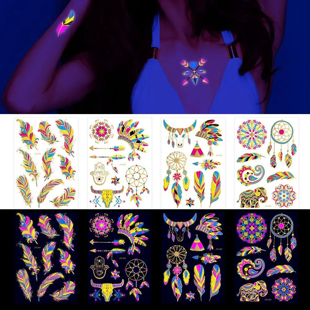 

Festival Arm Neon Tattoos Party Women Men Face Wrist Fake Tattoo Body Art Decals Temporary Tattoos Fluorescent Tattoo Sticker