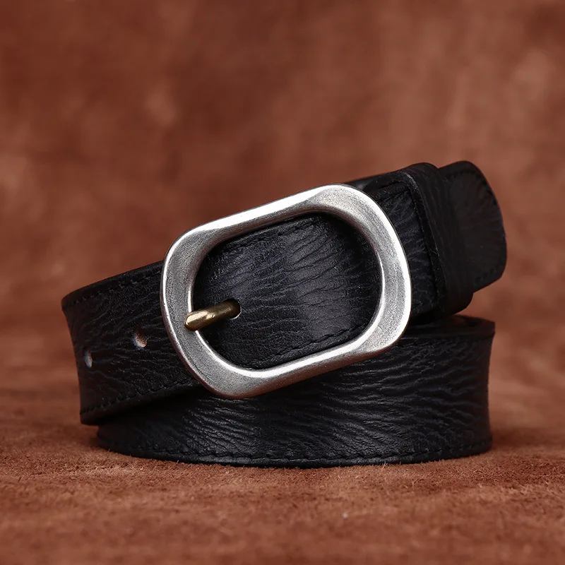 3.0CM Ladies Pure Cowhide High Quality Genuine Leather Belts for Women Needle Buckle Jeans Cowboy Waist Belt Luxury Designer