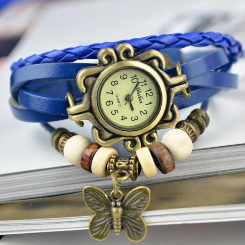 Multicolor Women Leather Vintage Quartz Dress Watch Bracelet Wristwatches Leaf Gift