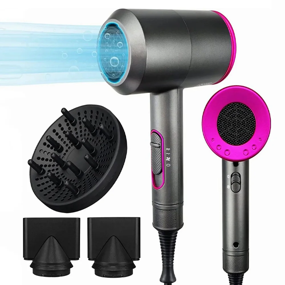 Professional Hair Dryer 1800W Powerful Hot and Cold Strong Wind Blower Constant Temperature Collecting Air Comb Nozzle Gear