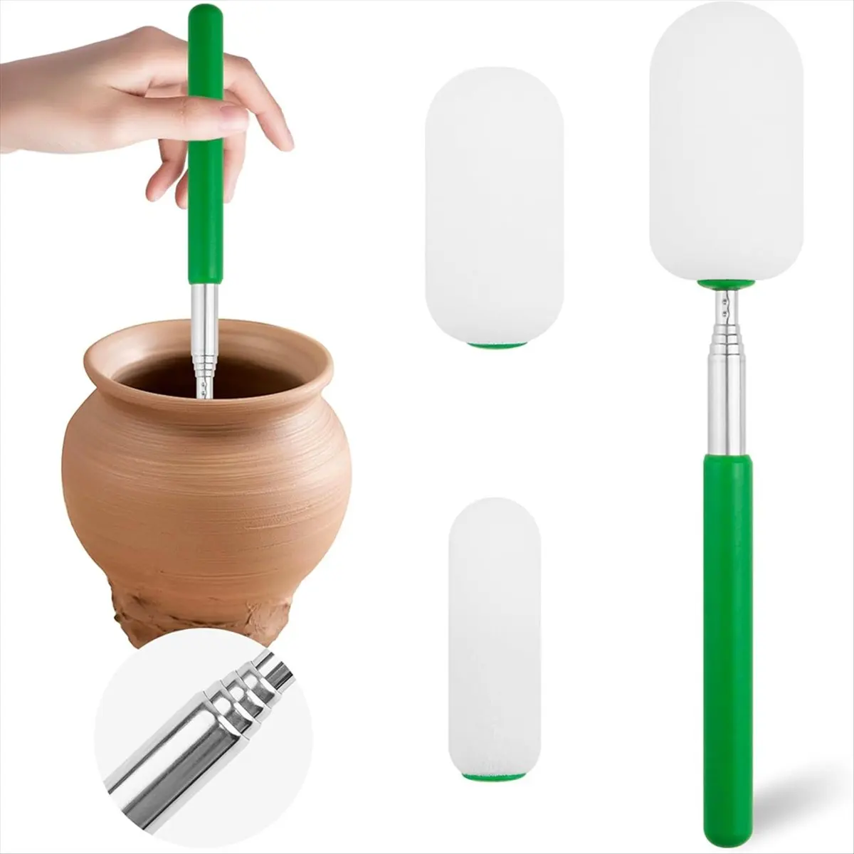 ABCD Telescoping Sponge Stick for Pottery,Pottery Sponges for Clay,Removing Excess Water From Tall or Narrow Forms Sticks Rod