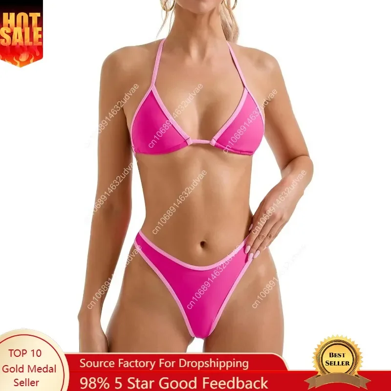 Women Sexy Thong String 2 Piece Bikini Set Cheeky Halter Swimsuit