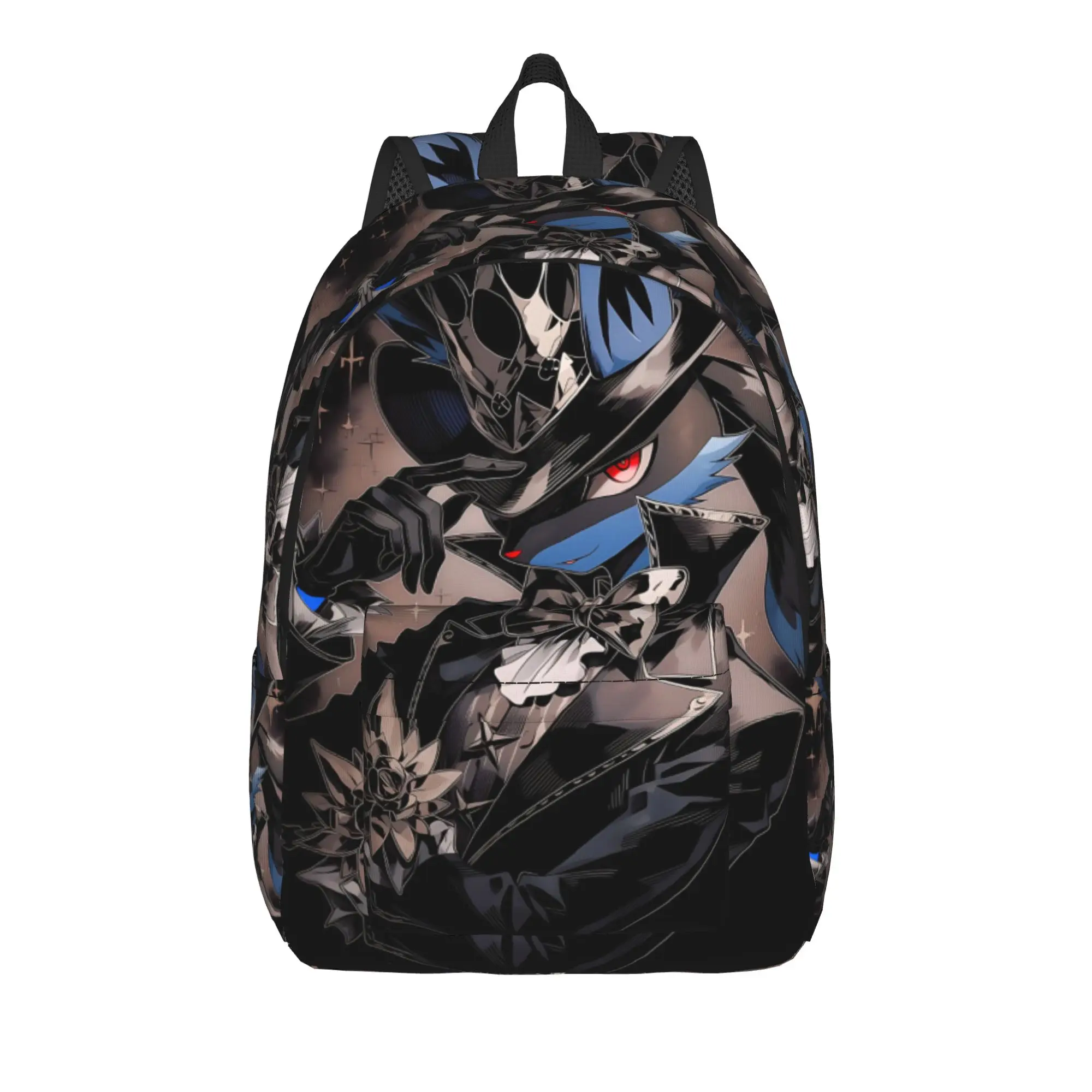 Fashion Pokemon Lucario Theme Backpack  Mochilas Adjustable Strap Office Work Zipper Closure Rucksack