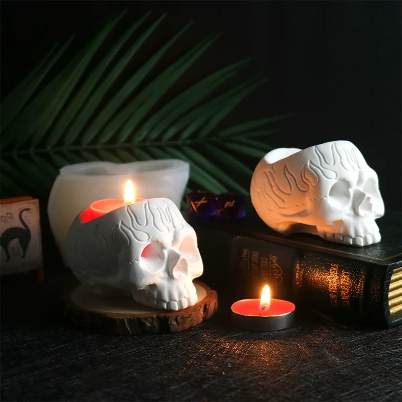 diy Skull Candlestick Epoxy Mold Halloween Aromatherapy Candle Decoration Decoration Silicone Plaster Mold