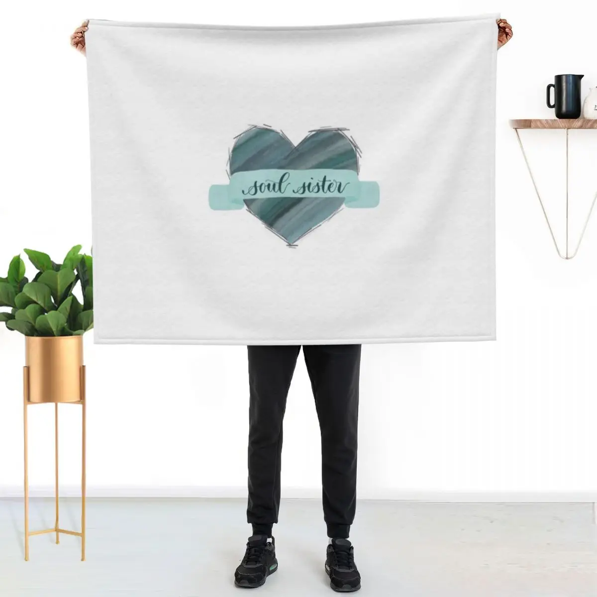Soul sister watercolor heart with banner Throw Blanket All Season Lightweight Soft Blanket for Bed