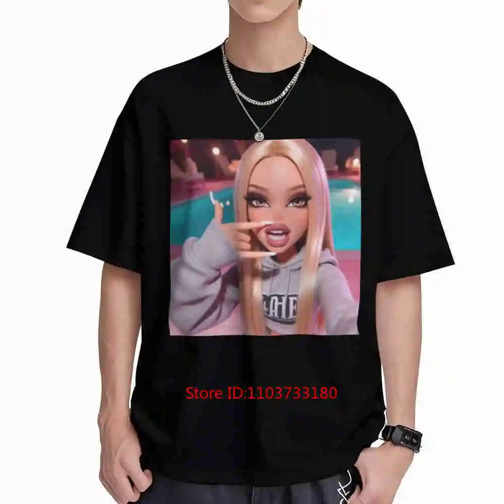 Funny Cartoon Girl Long Blonde Hair Short Sleeve Tee 100% Cotton T-Shirt