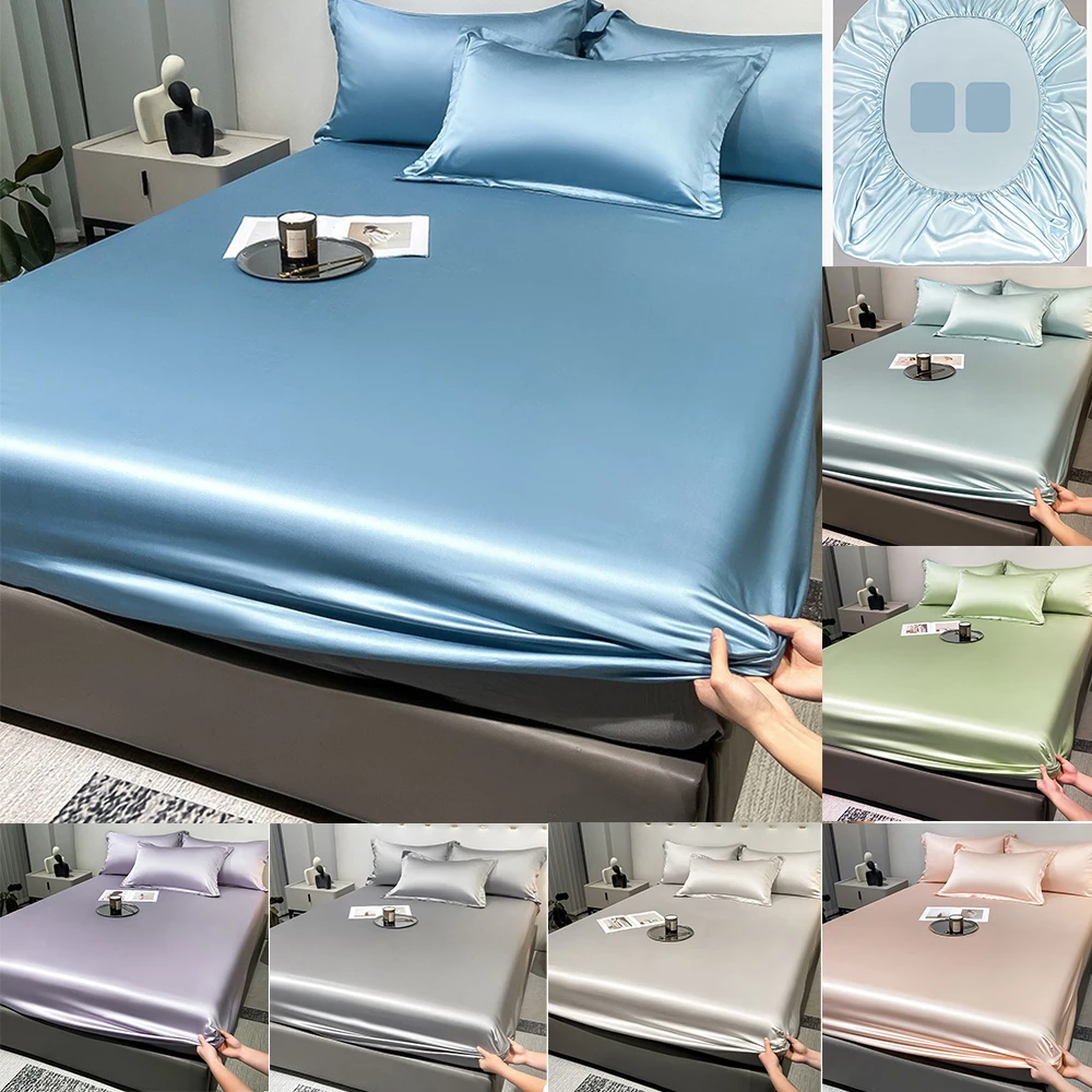 

1PC Four Seasons Solid Color Men and Women Simple Fashion White Satin Solid Color Ice Silk Bedspread Home Bedroom Hotel