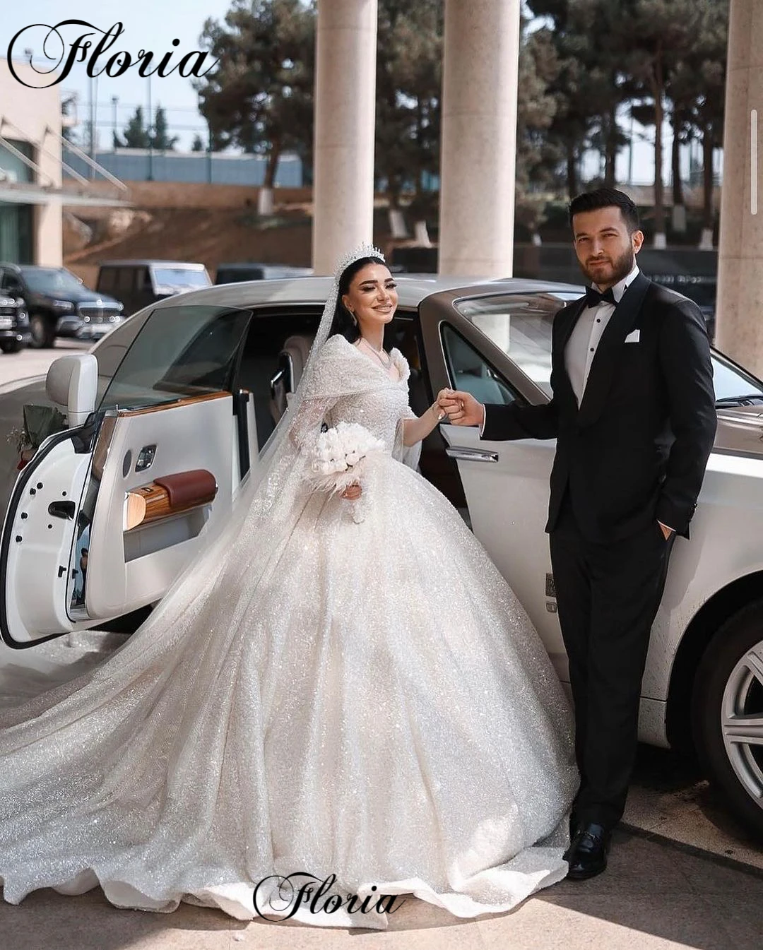 Elegant Ivory Sequined Wedding Dresses A-Line Court Train Long Sleeves Chapel Wedding Gowns For Women 2023 Vestido Blanco