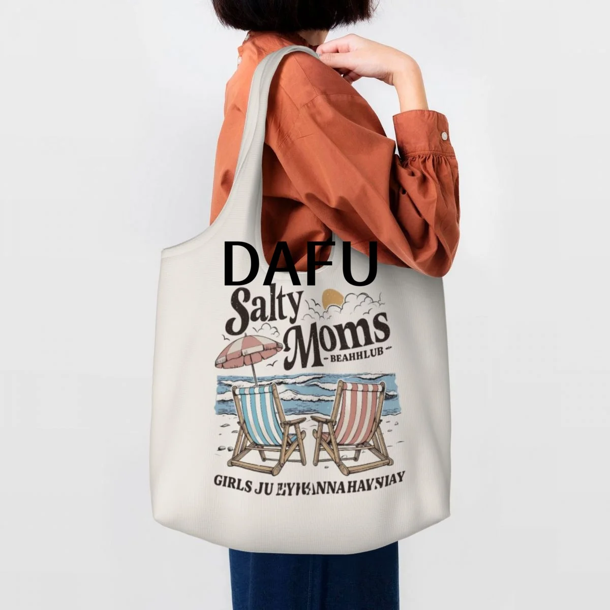 Salty Moms Beach Club Large Capacity Canvas Tote Bag Single Shoulder Work Commute Bag For Women Eco-Friendly Shopping Bag