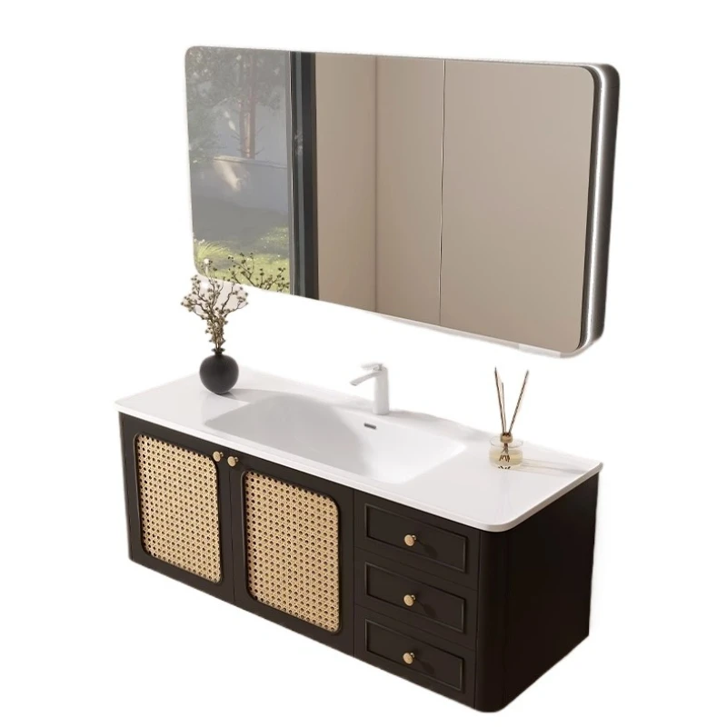 

Woven retro bathroom cabinet ceramic integrated basin wash basin cabinet combination oak paint washstand
