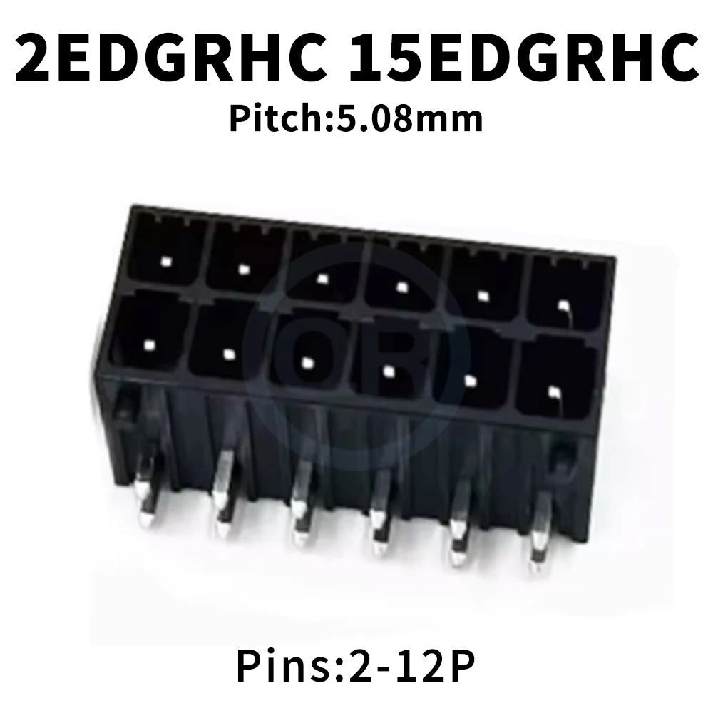 (10 pcs) KF 2EDGRHC - 5.08mm Curved pin Black double layer spring loaded toggle PCB terminal block Compact 15EDGRHC 2*2P~12P