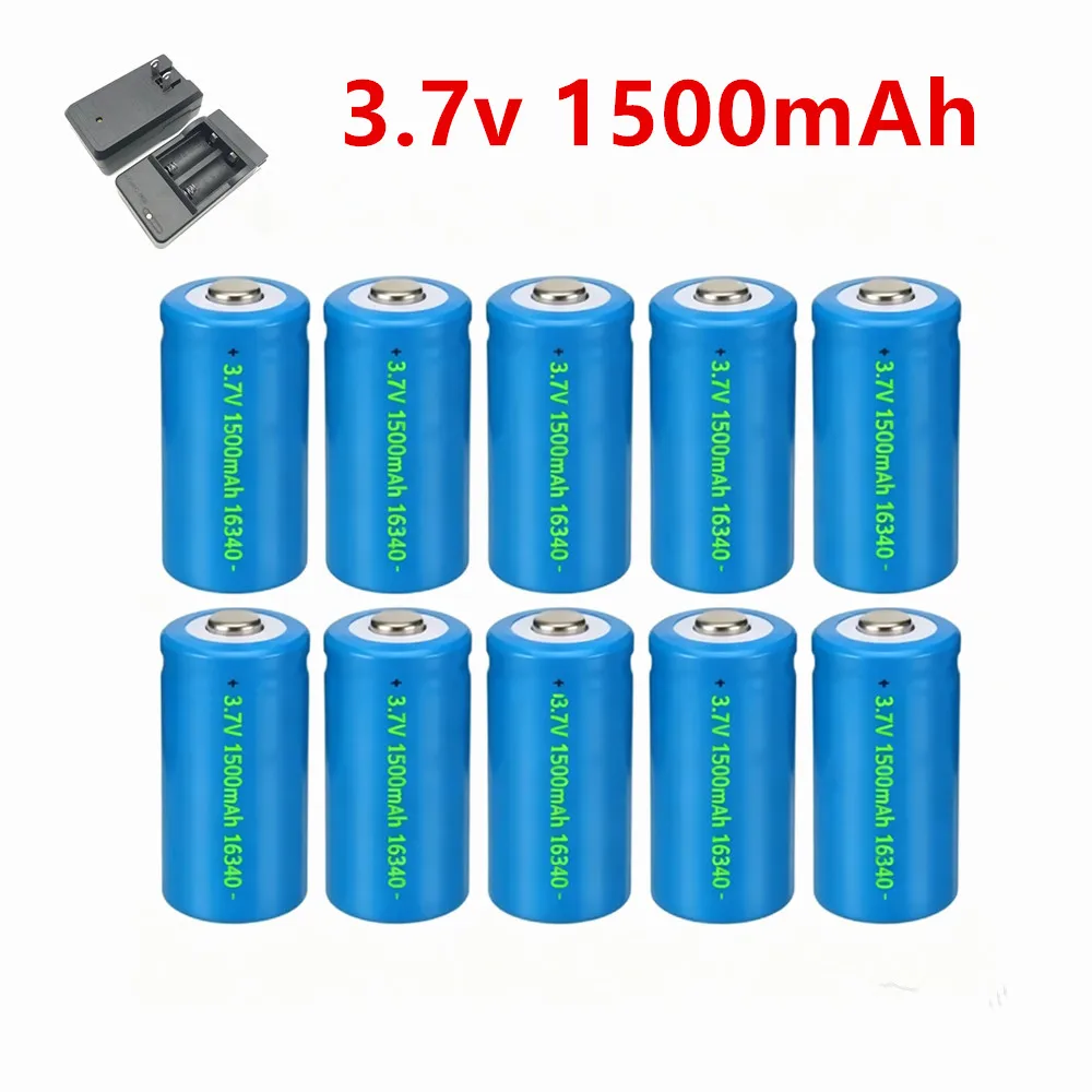16340 Rechargeable Battery 3.7V Li-ion CR123A Batteries with Charger 1500mAh for Flashlight Headlamp Toy