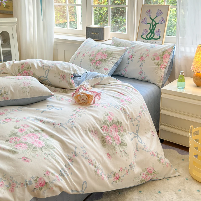 3pc 100% Cotton Duvet Cover Set,no fill,Elegant Floral Soft Breathable And Skin-friendly, Single Queen Size for Bedding Set